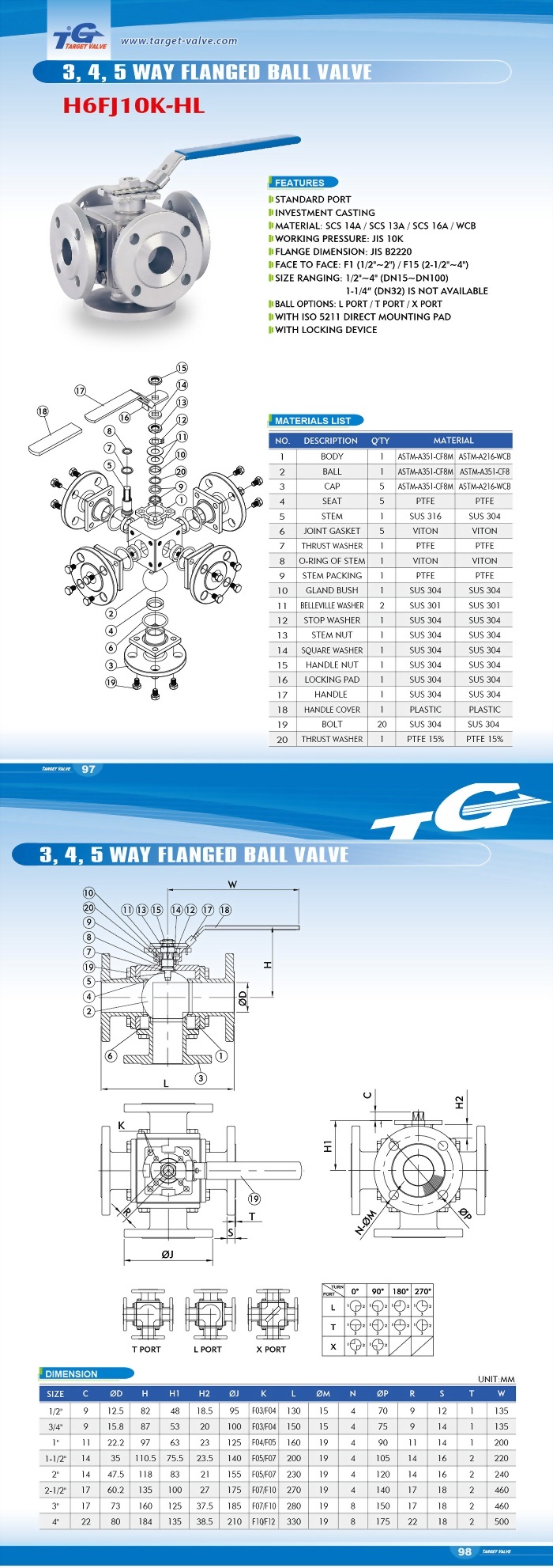 6 PC FLANGED BALL VALVE - H6FJ10K